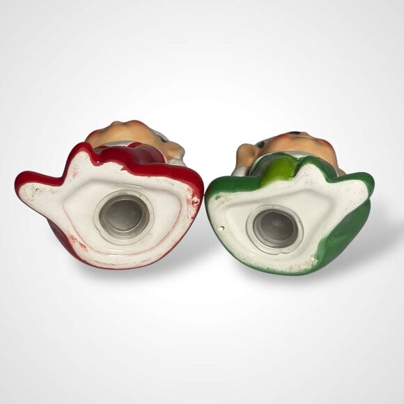 Vintage Christmas Elf Salt and Pepper Shakers Red Green Ceramic Figurines Decor - Picture 5 of 8